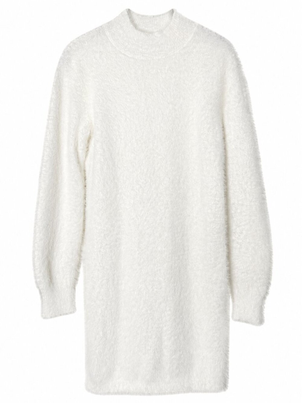 No Boundaries Women’s Long Eyelash Sweater Dress White Soft Fuzzy Mock Neck - Picture 2 of 10